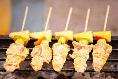 Close-up of food on barbecue grill