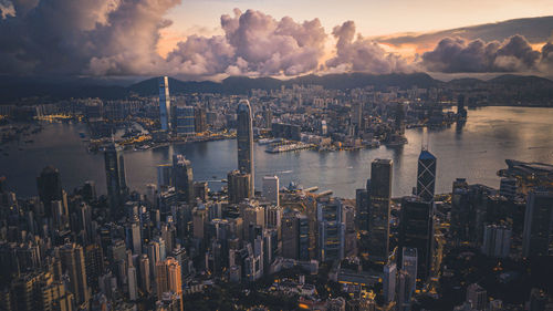 High angle view of city at waterfront