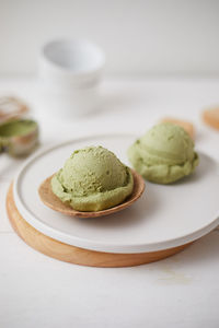 Close-up of dessert in plate on table