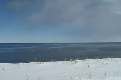 Scenic view of sea against sky during winter