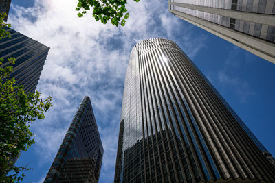 Low angle view of skyscrapers against sky