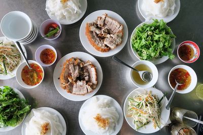 High angle view of food on table