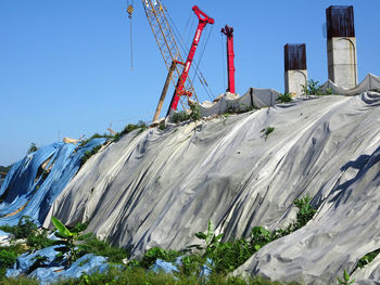 Low angle view of construction site against clear sky