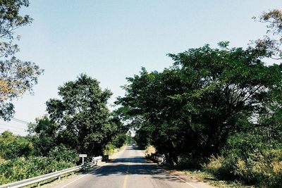 Road amidst trees against clear sky