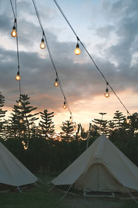 Low angle view of tent against sky at dusk