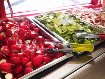 Variety of fruits for sale at market stall