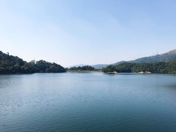 Scenic view of lake against clear sky