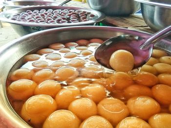 High angle view of breakfast on table