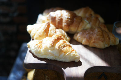 High angle view of croissant breads on table