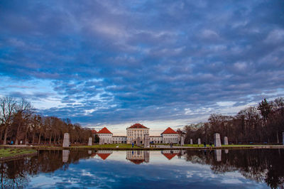 The lake view of schloß nymphenburg in germany.