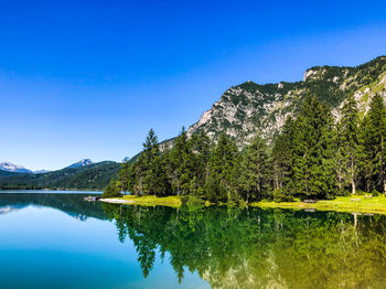 Scenic view of lake against blue sky