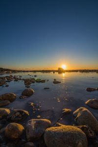 Scenic view of sea against clear sky during sunset