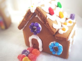 Close-up of gingerbread house