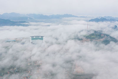 High angle view of mountains against sky