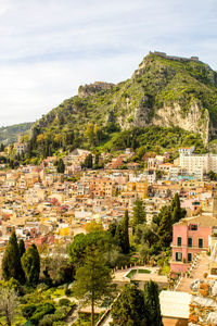 High angle view of townscape against sky