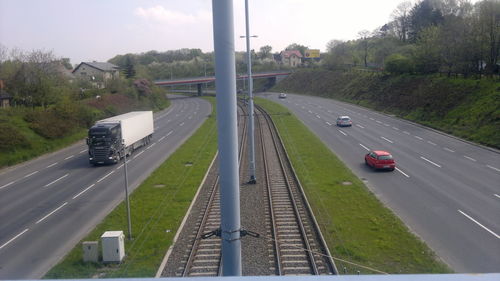 High angle view of cars moving on highway