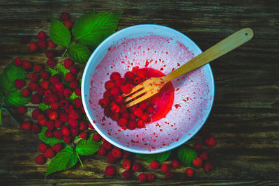 Directly above shot of fruits in bowl on table