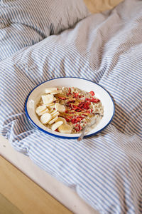 High angle view of food in plate on table