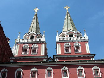 Low angle view of resurrection gate against clear sky on sunny day