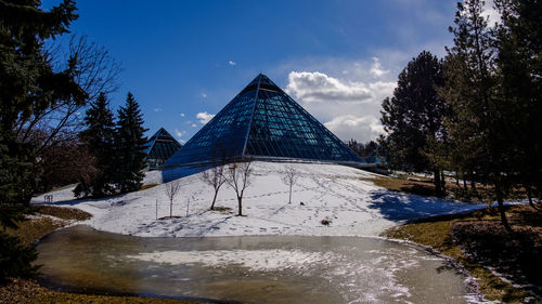 Scenic view of frozen lake against sky during winter