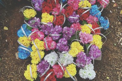 High angle view of multi colored flower bouquet