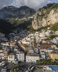 High angle view of townscape against sky