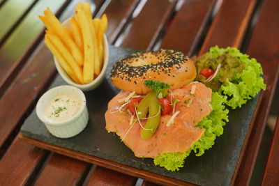 High angle view of food in plate