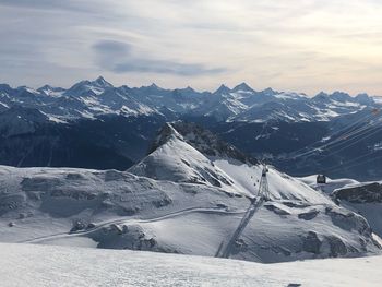 Scenic view of snowcapped mountains against sky