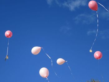 Hot air balloons against blue sky