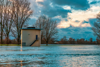 Flood on the rhine near cologne, germany.