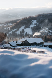 Scenic view of snowcapped mountains against sky