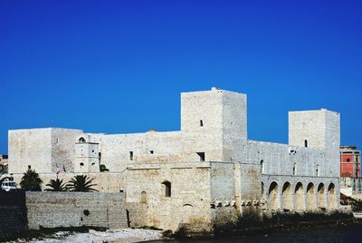 Low angle view of fort against blue sky