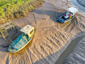 High angle view of ship on land