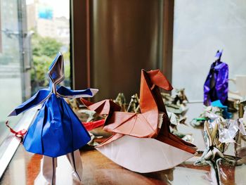 Close-up of paper decoration on table