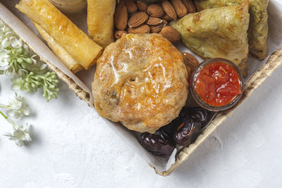 High angle view of food on table