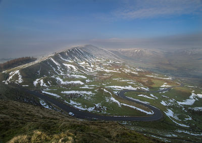 High angle view of mountains during winter