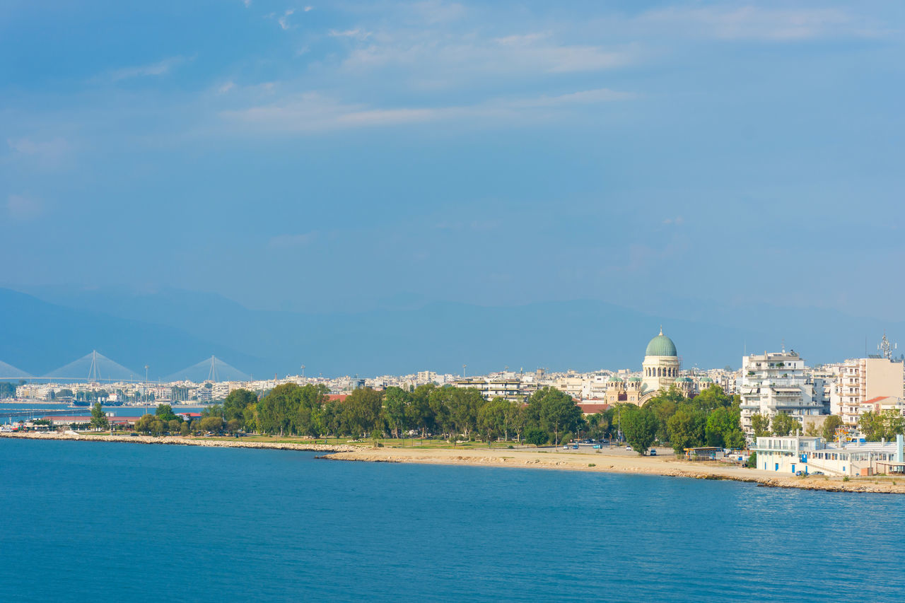 Patras, city, Peloponnese, Greece, dome, basilica, Andrew, apostle, vacation, holiday, travel, tourism, trip, sea, shore, coast, beach, bathing, sand, rocks, sky, sun, tanning, sunbathing, relaxation, happiness, pleasure, joy, summer, europe, landscape, e