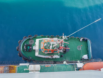 High angle view of ship in sea