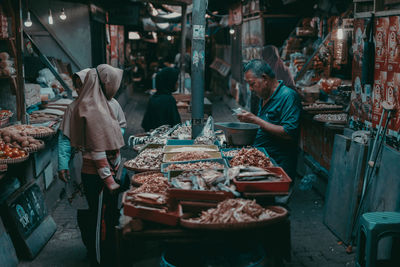 View of fish for sale at market stall