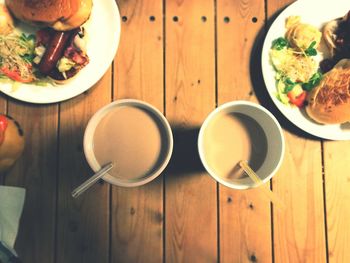 High angle view of breakfast on table