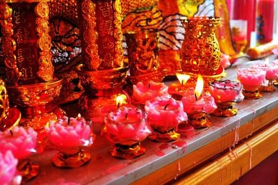 Close-up of illuminated candles