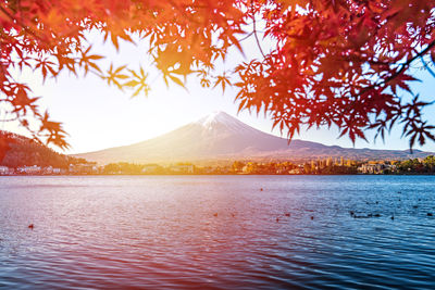 Scenic view of lake against sky during sunset