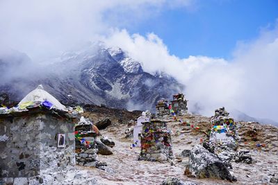 Panoramic view of garbage on mountain against sky