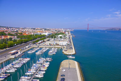 High angle view of city at waterfront