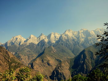 Scenic view of mountains against clear sky