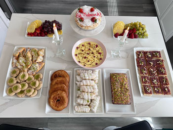 High angle view of food on table