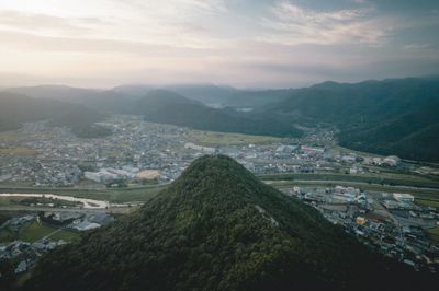 High angle view of townscape against sky