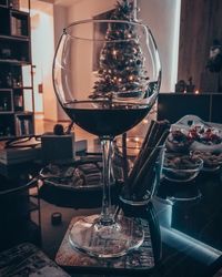 Close-up of wine glass on table