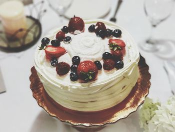 High angle view of cake on table