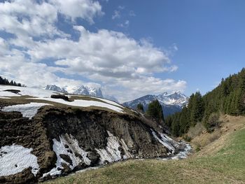 Scenic view of snowcapped mountains against sky